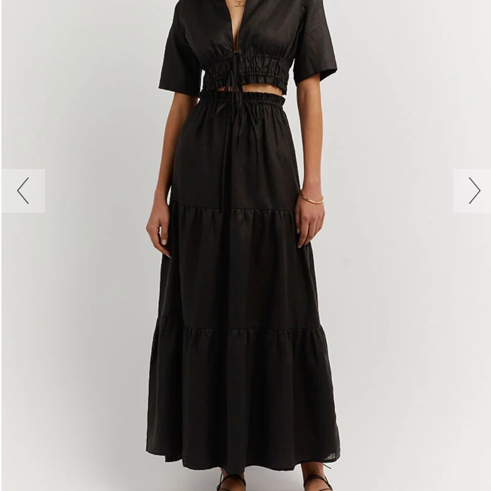 DISSH Bonnie Black Linen 3-Tiered Lined High-Waisted Maxi Skirt Sz 10